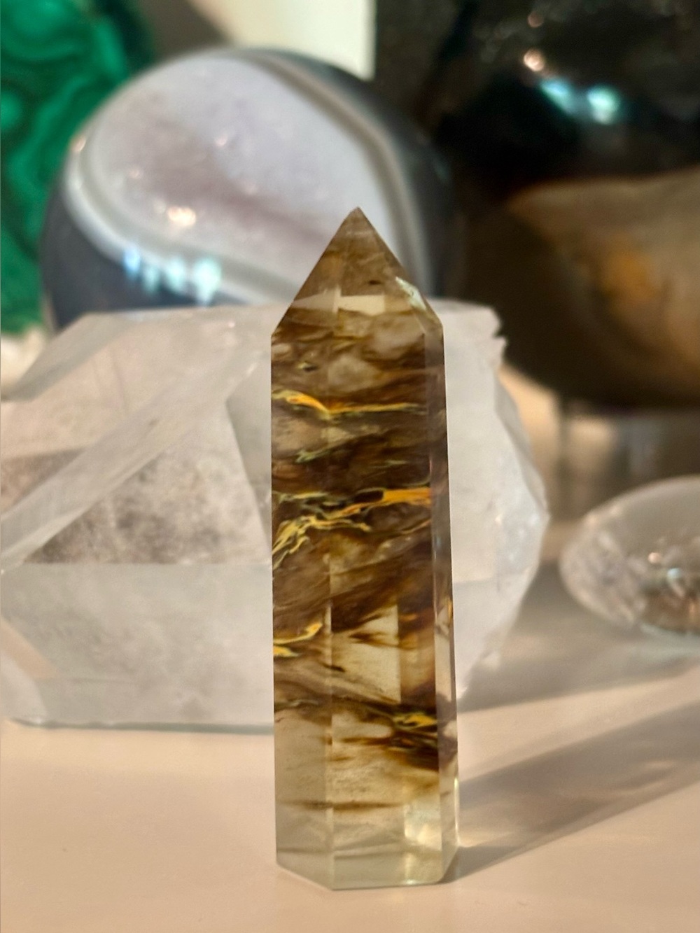 Lemurian Quartz Crystal Tower – Golden Scenic Inclusions